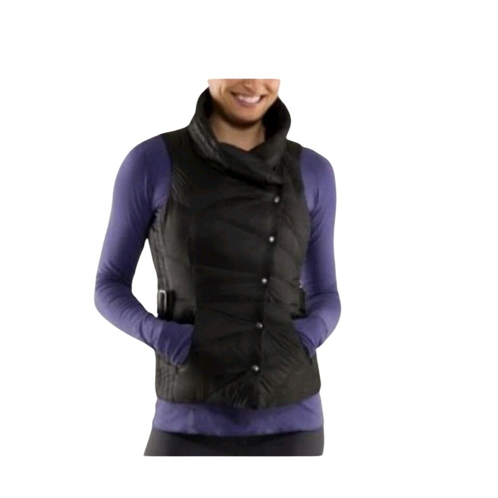 Lululemon Get Down Puffer Vest Black Down Quilted Wrap Collar Size‎ S